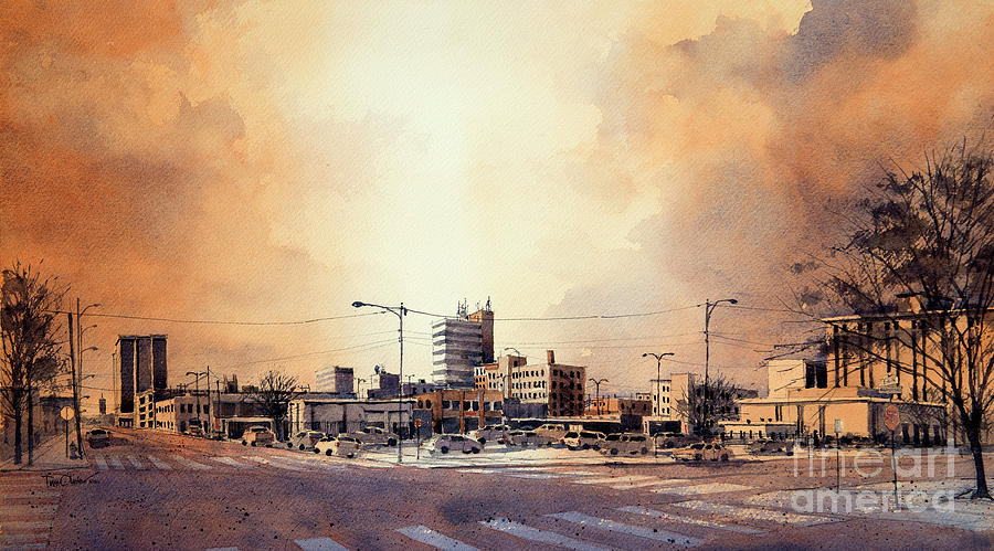 Downtown Lubbock from 14th and Buddy Holly Painting by Tim Oliver