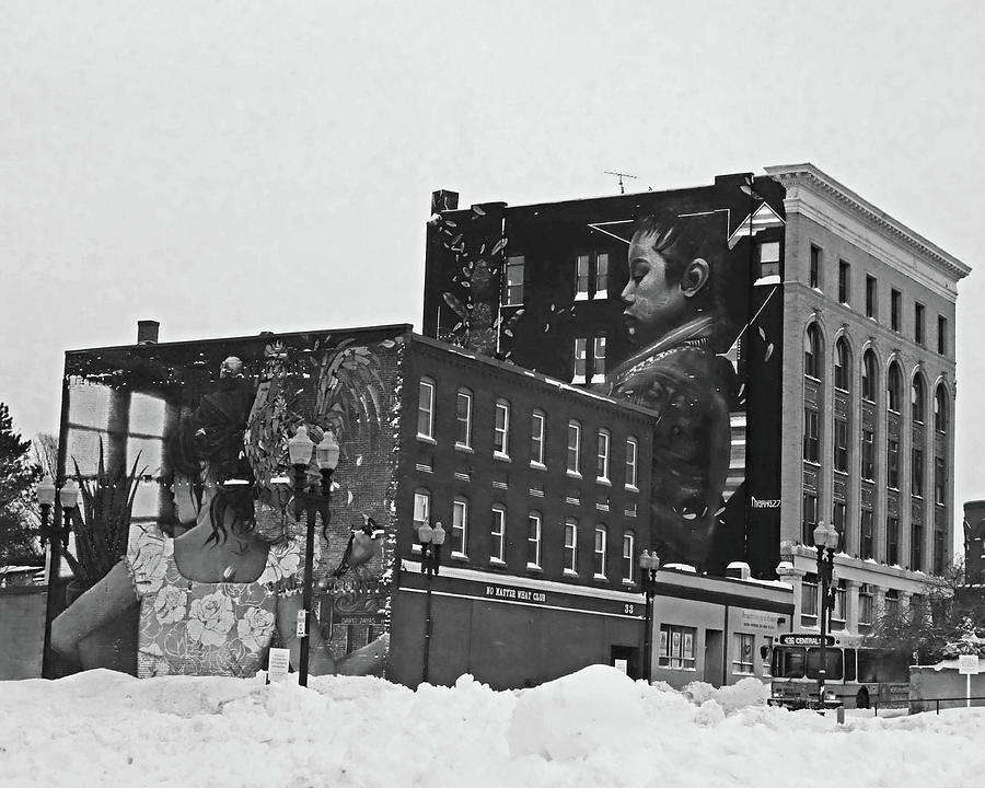 Downtown Lynn in the Winter Building Artwork Black and White Photograph by Toby McGuire