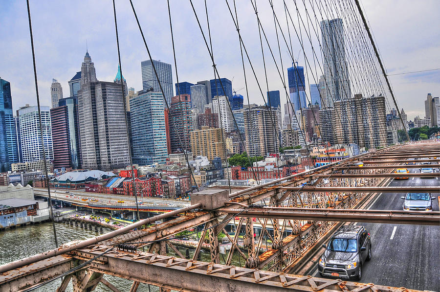 Architecture Photograph - Downtown Manhattan from the Brooklyn Bridge by Randy Aveille