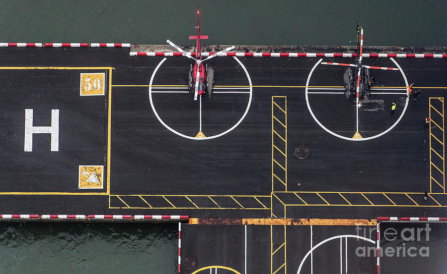 Downtown Manhattan Heliport at Pier 6 in NYC Aerial Photo Photograph by David Oppenheimer