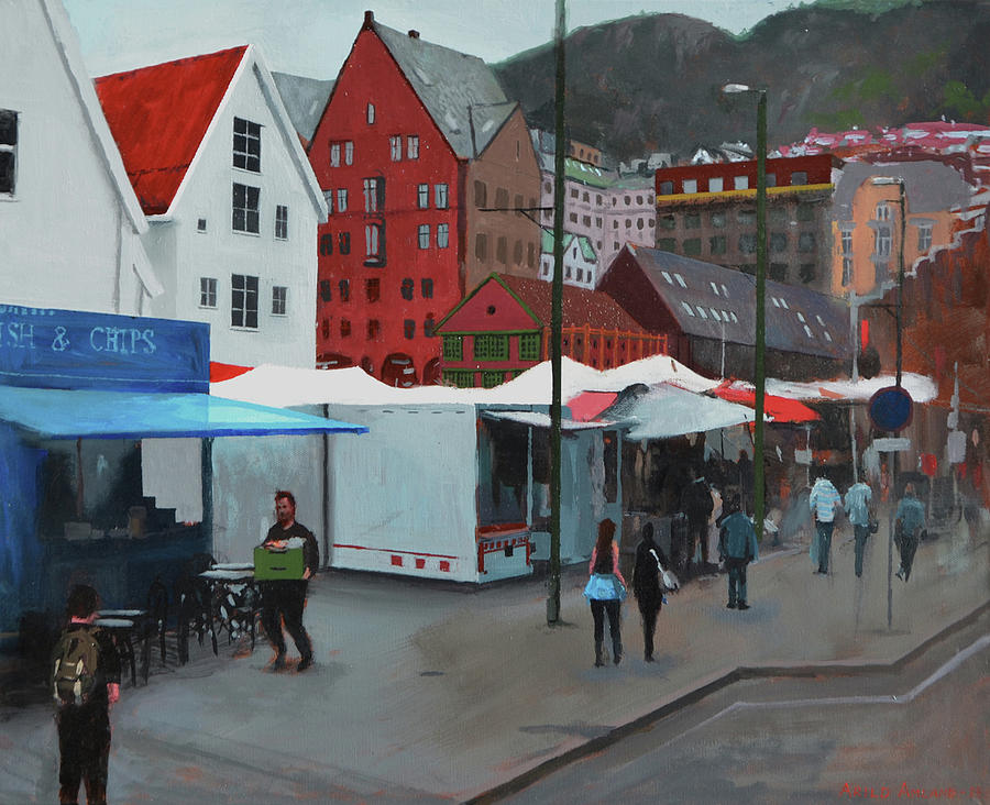Downtown Painting - Fish Market by Arild Amland Downtown Painting - Fish Market by Arild Amland