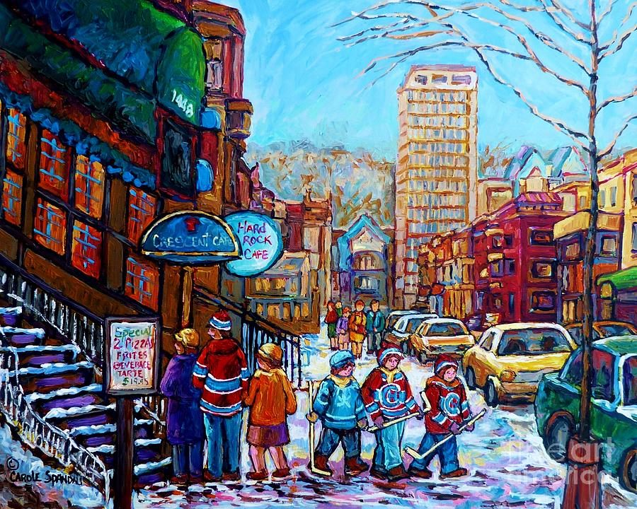 Downtown Montreal Winter Scene Painting For Sale View Of Mcgill And Mount Royal C Spandau Hockey Art Painting by Carole Spandau