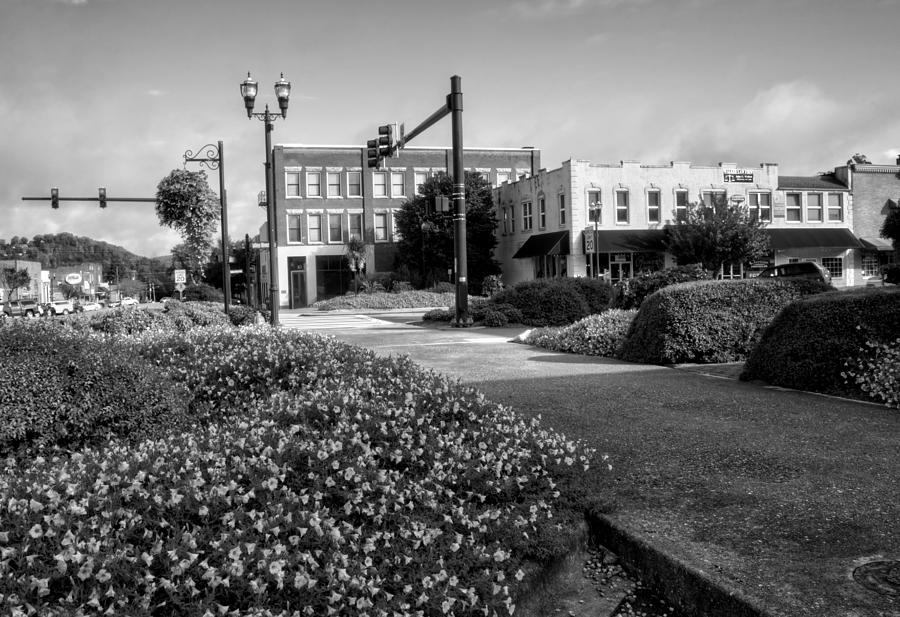 Flower Photograph - Downtown Murphy North Carolina in Black and White by Greg and Chrystal Mimbs