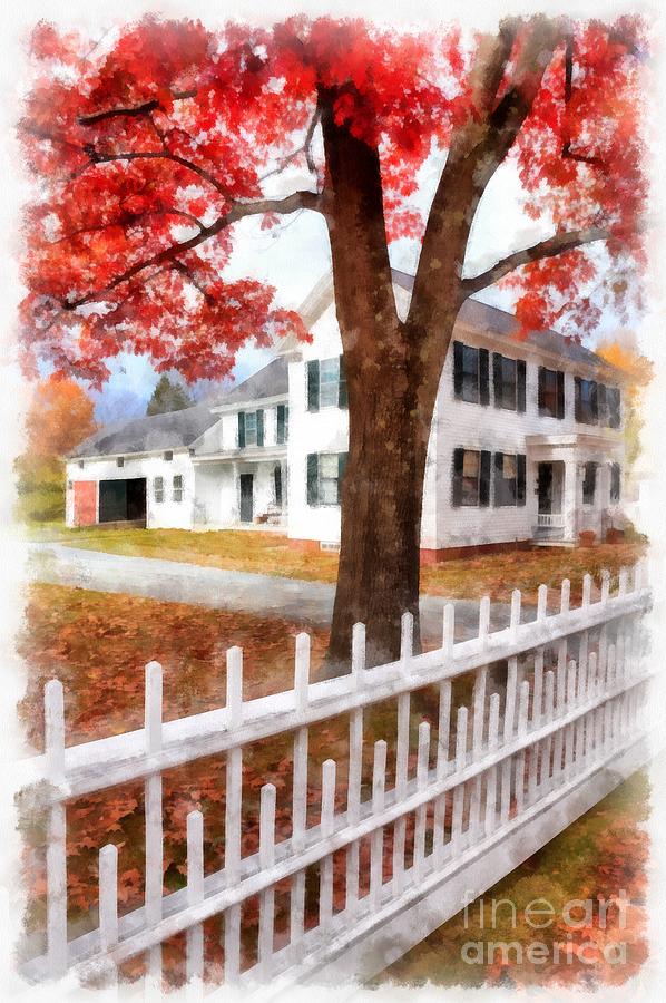 Downtown Norwich Vermont Picket Fence Painting by Edward Fielding