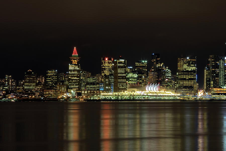 Downtown of Vancouver City  night time Photograph by Alex Lyubar