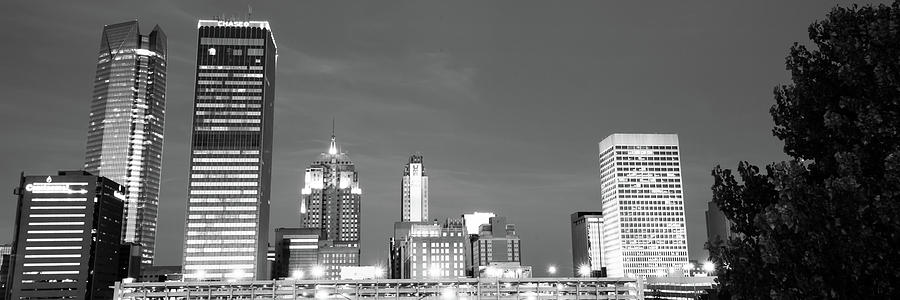Oklahoma City Skyline Photograph - Downtown Oklahoma City Skyline Panorama - Black and White by Gregory Ballos
