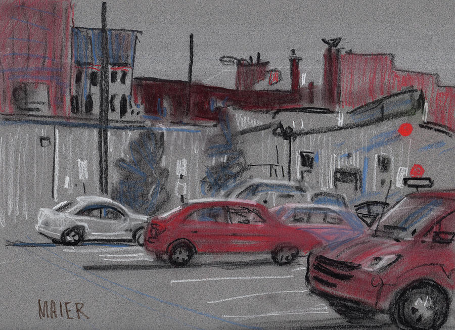 Downtown Parking Drawing by Donald Maier