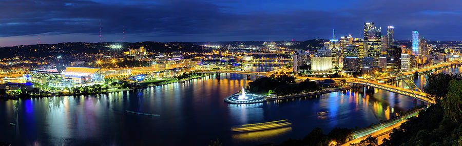 Downtown Pittsburgh at Night Photograph by Stephen Stookey