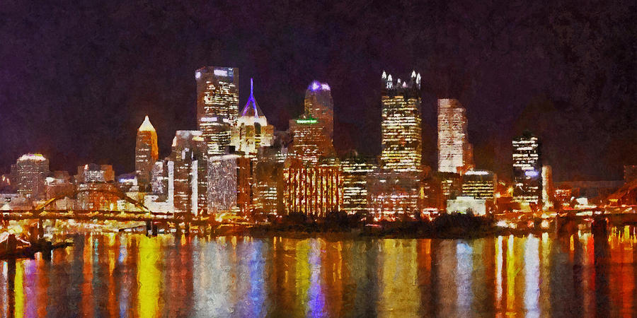 Downtown Pittsburgh on a Light Up Night Digital Art by Digital Photographic Arts