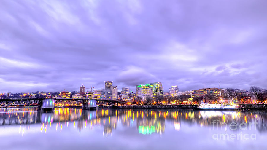 Sunset Photograph - Downtown Portland Oregon Waterfront Sunset Clouds by Dustin K Ryan