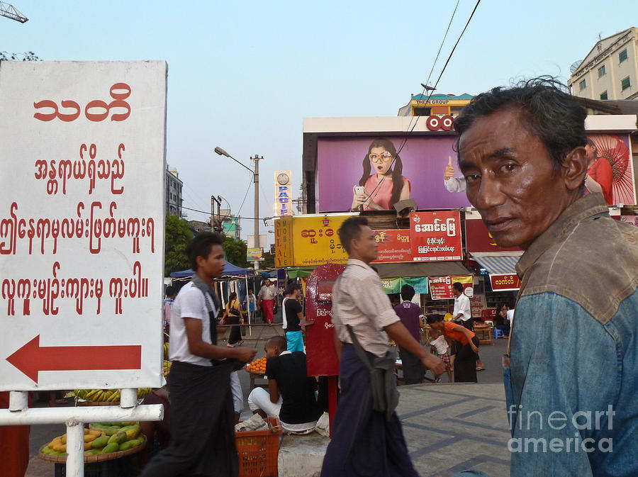 Asia Photograph - Downtown Rangoon Burma with Curious Man by Jason Rosette