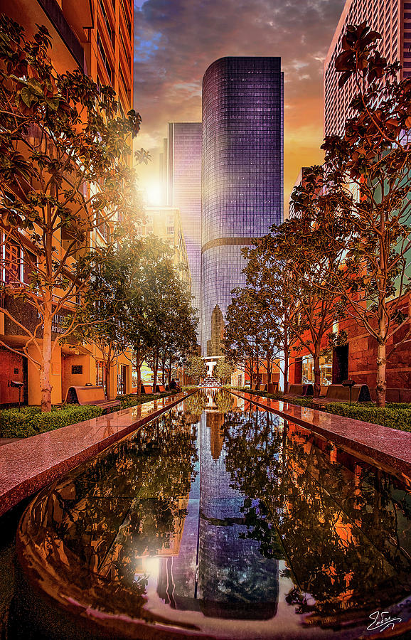 Downtown Reflecting Pool At Sunset Photograph by Endre Balogh