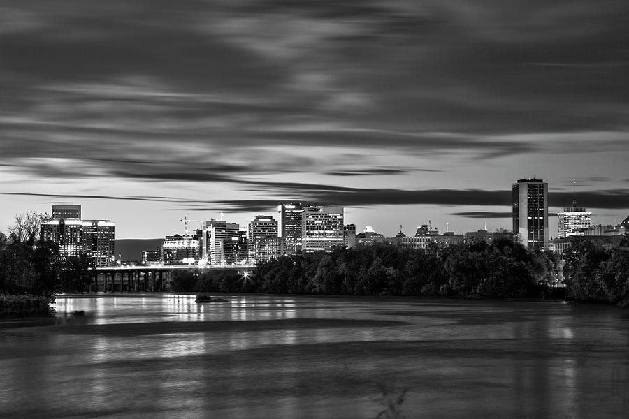 Downtown Richmond Skyline II In Black And White Photograph