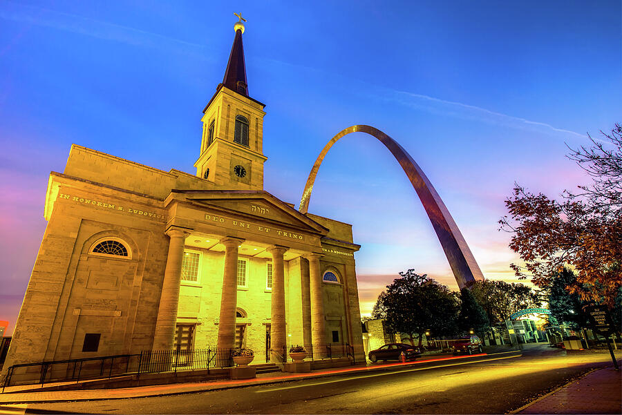 Downtown Saint Louis Arch And The Old Cathedral - Basilica Of St. Louis Photograph