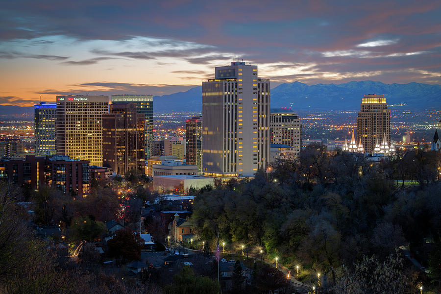 Downtown Salt Lake City at Dusk Photograph by James Udall