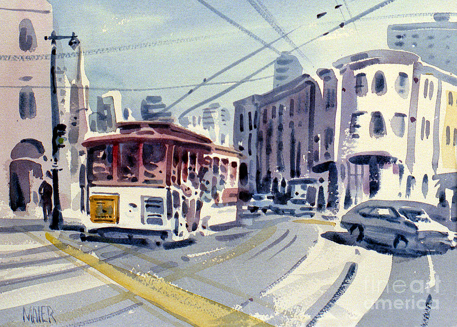 Cable Car Painting - Downtown San Francisco by Donald Maier