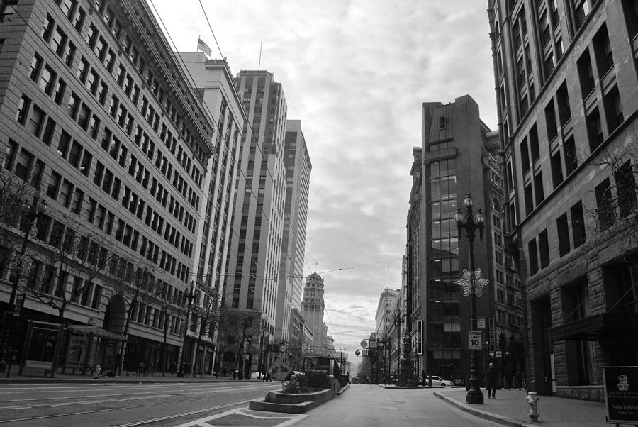 City Photograph - Downtown San Francisco - Market Street - Black and White by Matt Quest