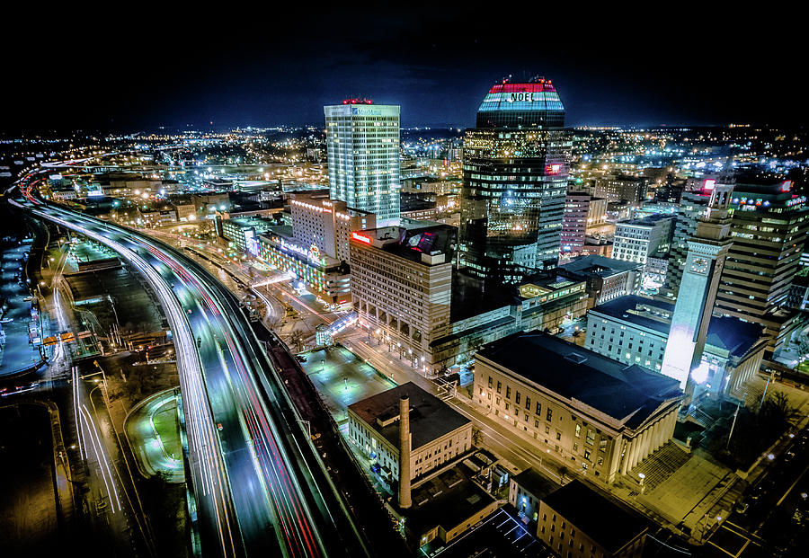 Downtown Springfield At Night Photograph by Micah Burnside