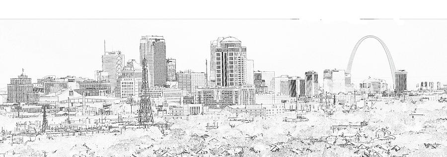Downtown St. Louis From the Southwest Sketch 2 Photograph by C H Apperson