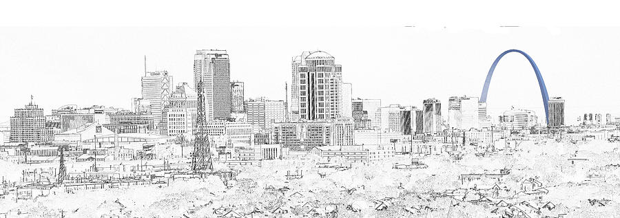 Downtown St. Louis from the Southwest Sketch 3 Photograph by C H Apperson