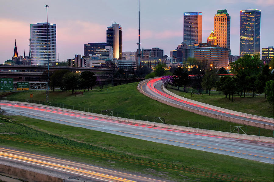 Downtown Tulsa Oklahoma With Passing Traffic Photograph