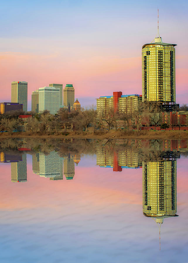 Downtown Tulsa Skyline Reflections - Oklahoma Art Photograph by Gregory Ballos