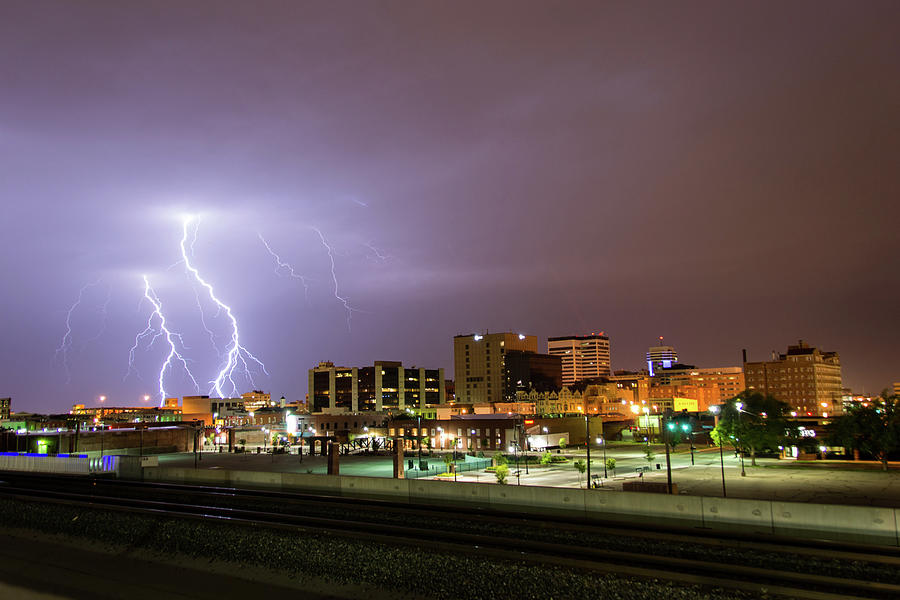 Downtown Wichita, Kansas Lightning Photograph by Cory Mottice