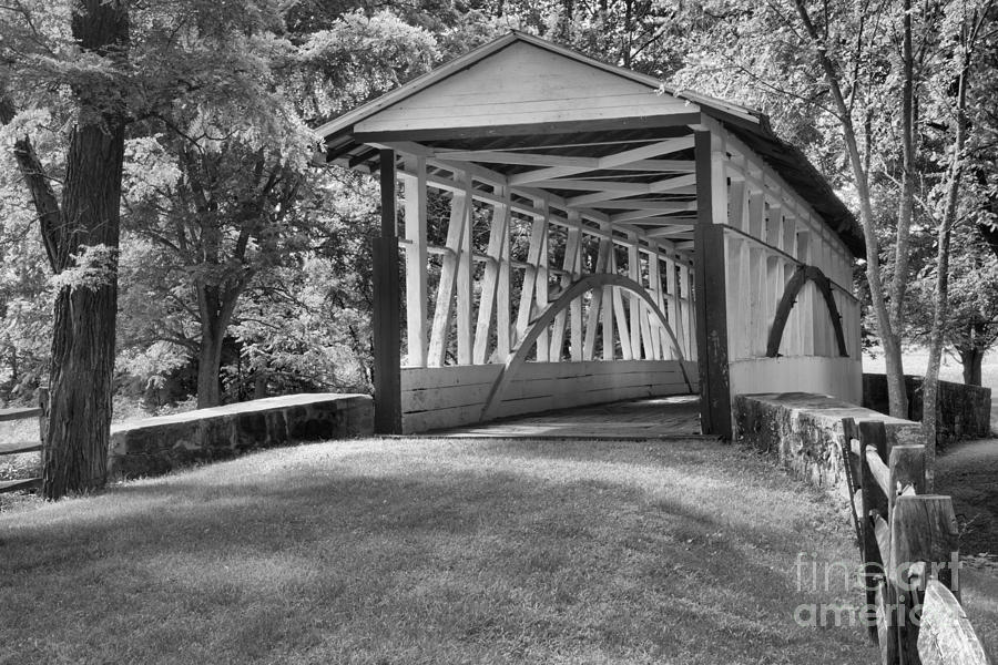 Dr. Kinsely Covered Bridge Lush Landscape Black And White Photograph by Adam Jewell