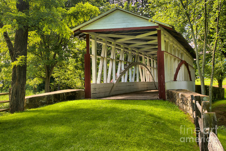 Dr. Knisely Covered Bridge Lush Landscape Photograph by Adam Jewell