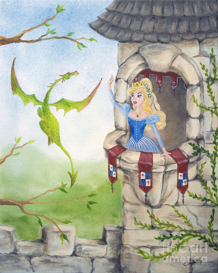 Dragon Above the Castle Wall Painting by Cathy Cleveland