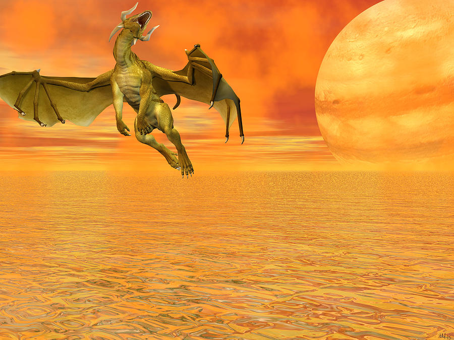 Dragon Against the Orange Sky Digital Art by Michele Wilson