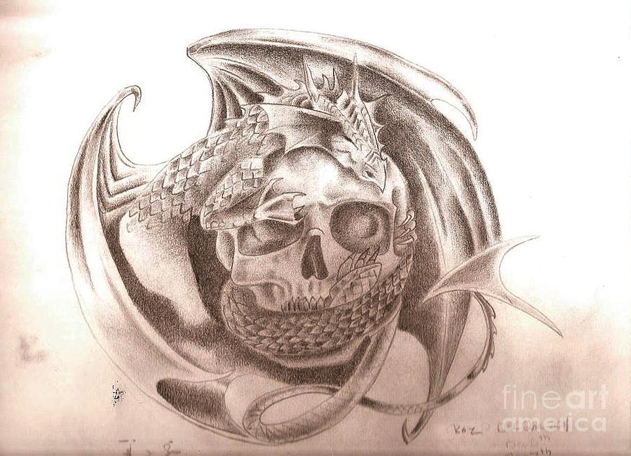 skull and dragon drawing