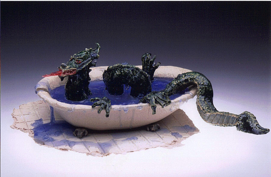 Dragon bath Ceramic Art by Doris Lindsey