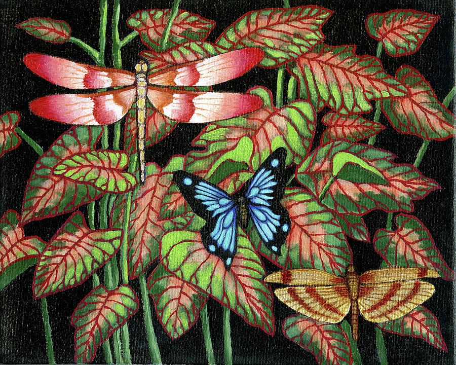 Dragon Fly and Butterfly Painting by Jane Whiting Chrzanoska