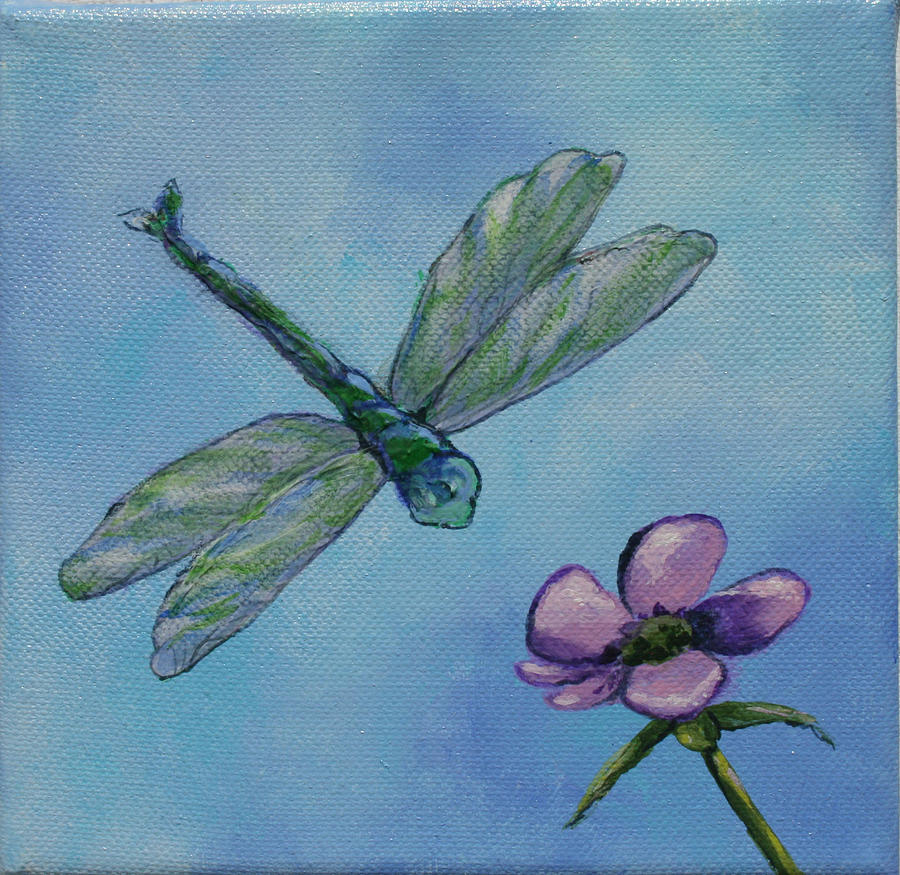Dragon Fly and Purple Flower Painting by Donna Tucker