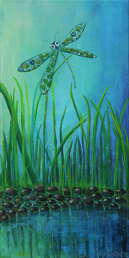 Dragonfly at the Bay Painting by Mindy Huntress