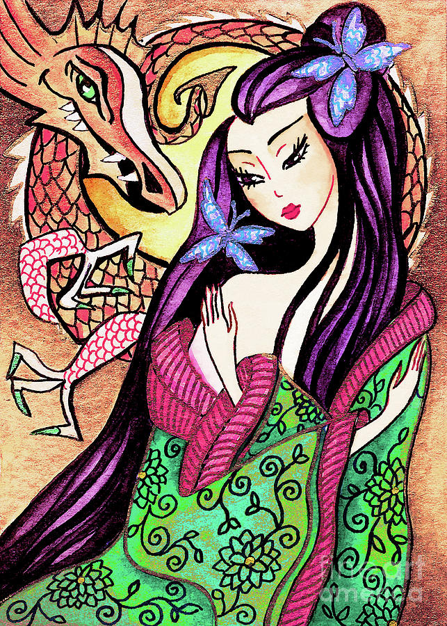 Dragon Geisha Painting by Eva Campbell