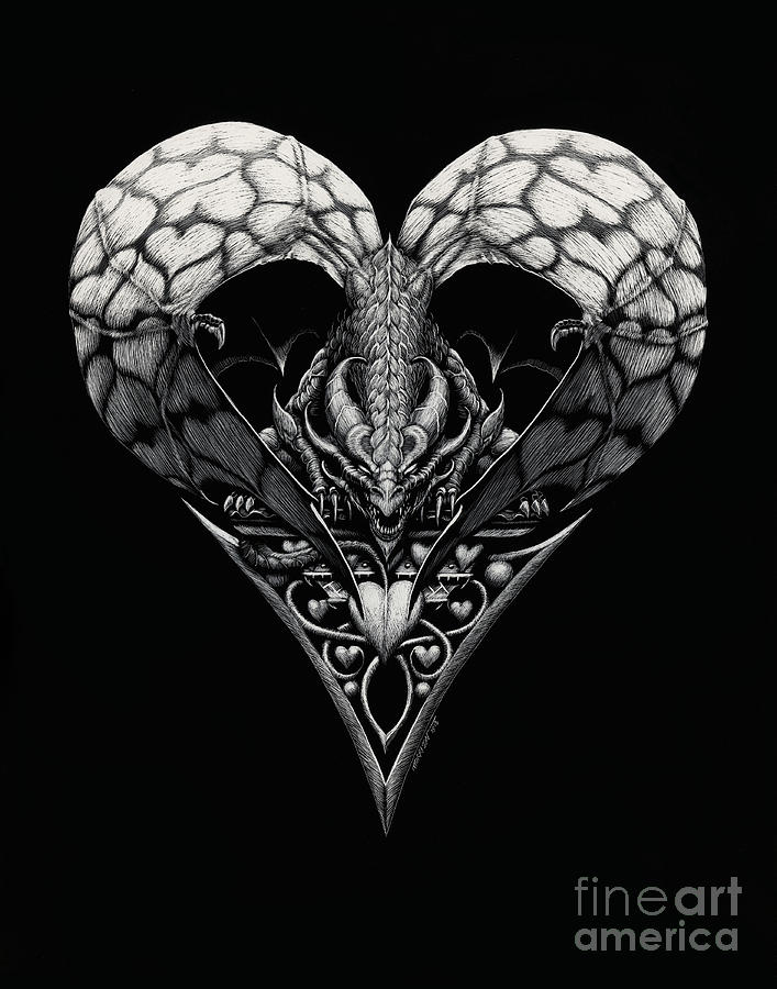 Dragon Drawing - Dragon of Hearts by Stanley Morrison