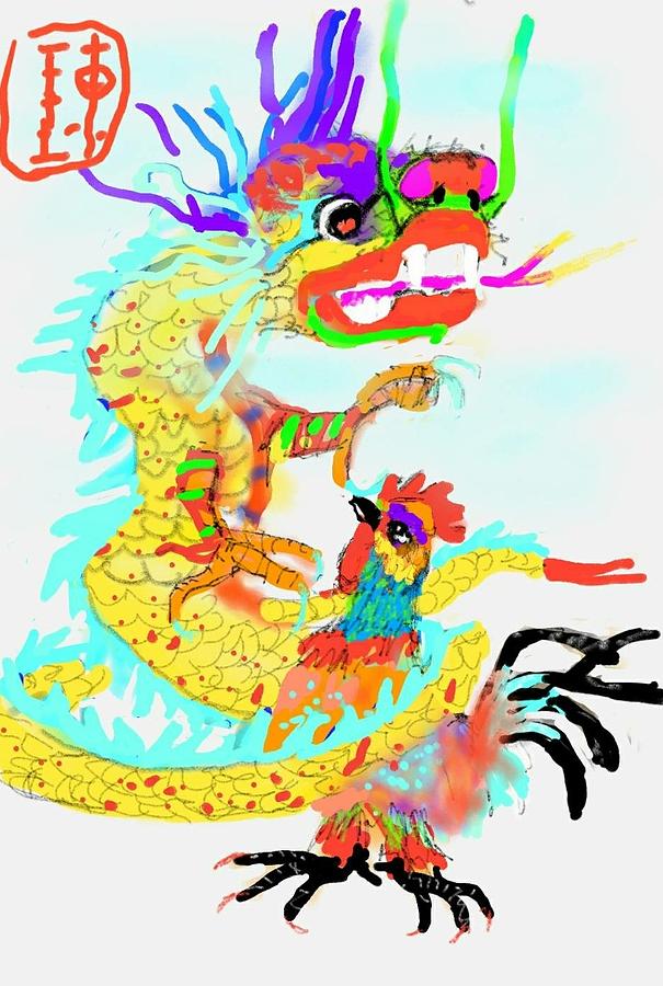 Dragon Versus Rooster Digital Art by Debbi Saccomanno Chan