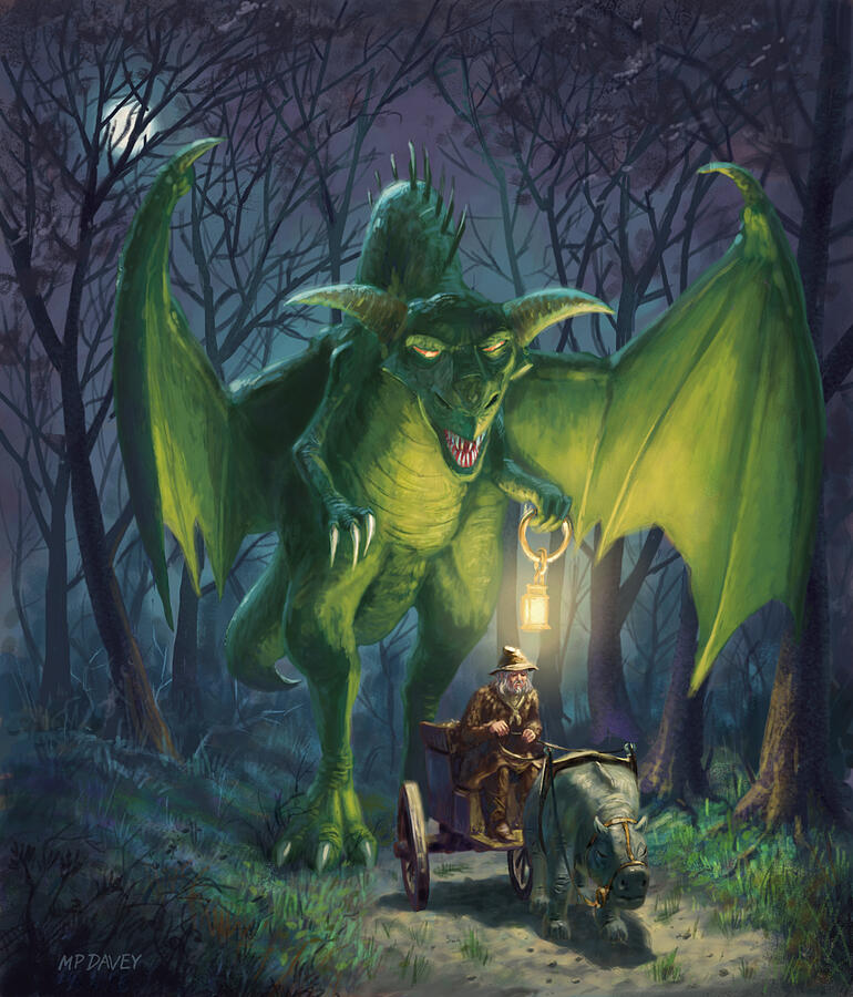 Dragon Digital Art - Dragon walking with lamp fantasy by Martin Davey