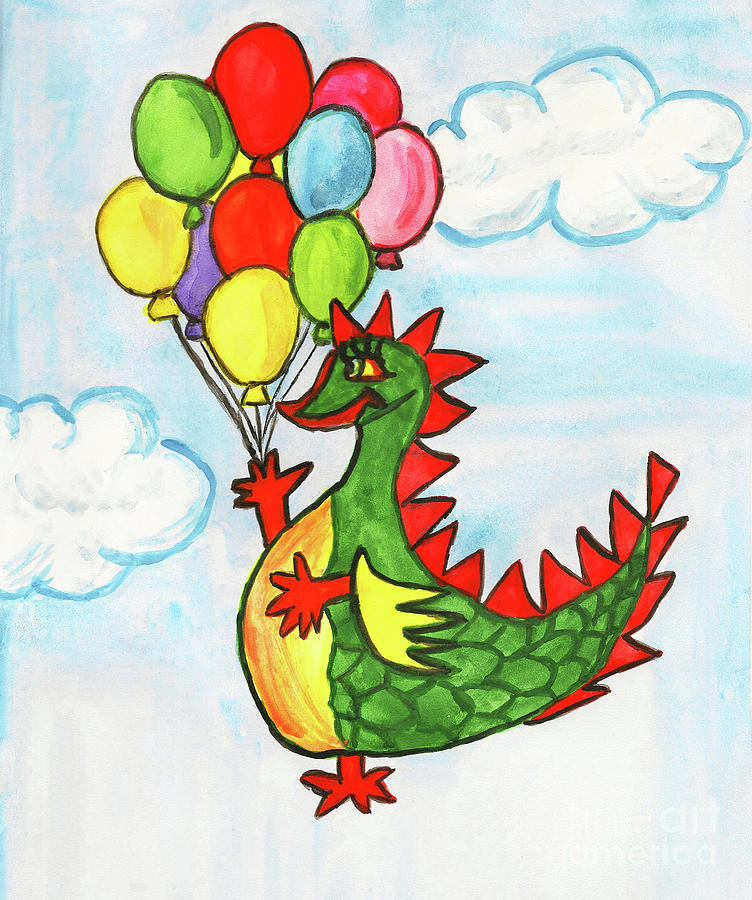 Dragon with air balloons Painting by Irina Afonskaya