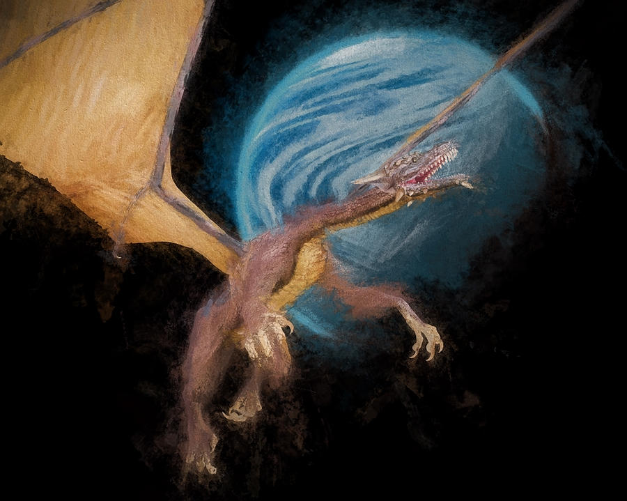 Dragon With Moon Digital Art