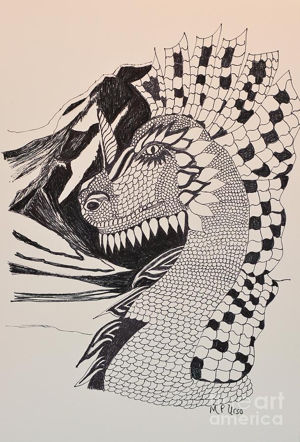 Dragon - Zentangle 16-04 Drawing by Maria Urso