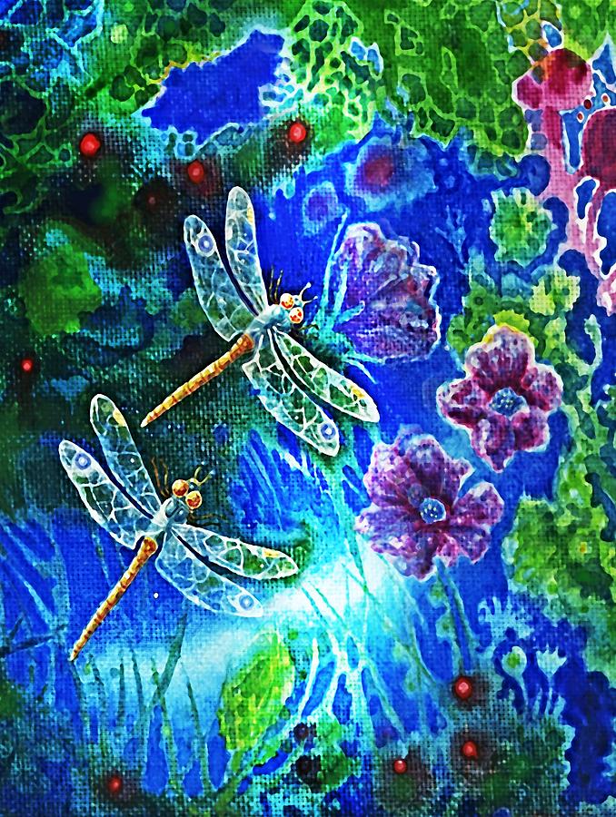 Insects Painting - DRAGONFLIES and FLOWERS  #1 by Hartmut Jager