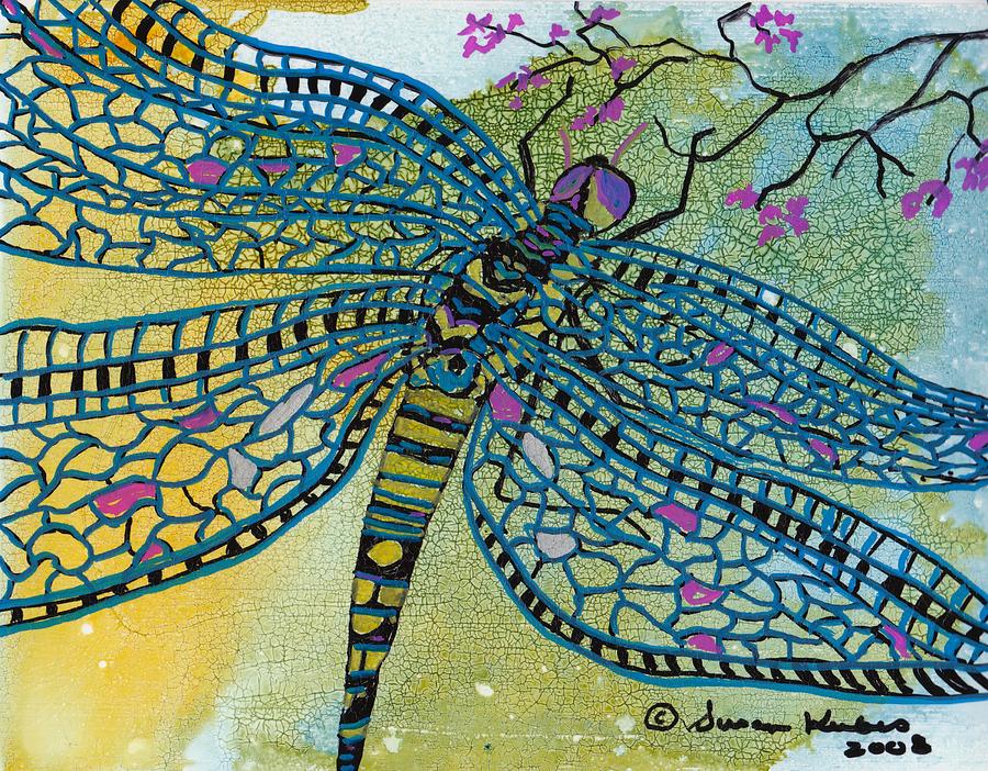 Dragonfly and Cherry Blossoms Mixed Media by Susan Kubes