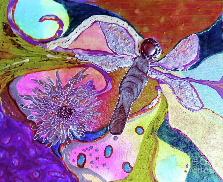 Dragonfly and Mum Painting by Desiree Paquette
