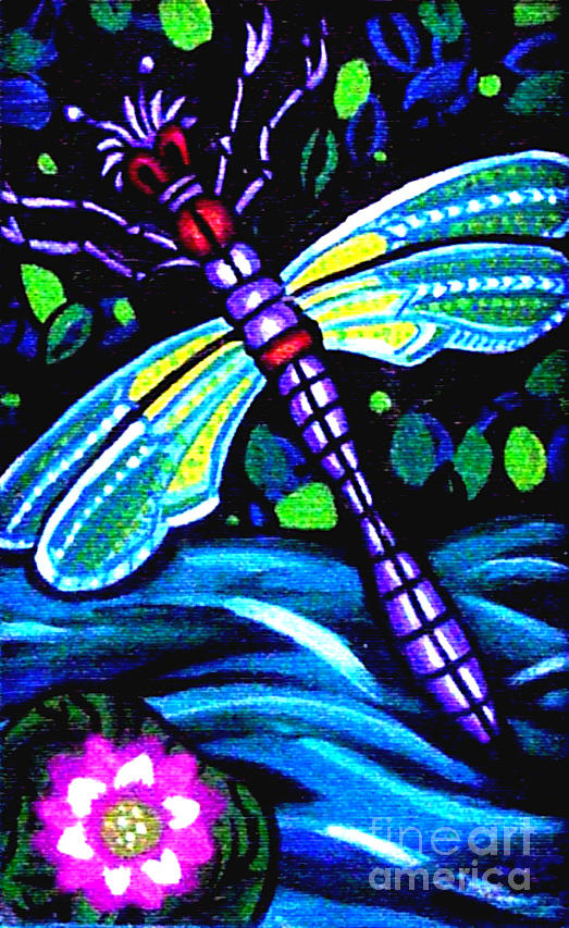 Dragonfly and Water Lily Painting by Genevieve Esson