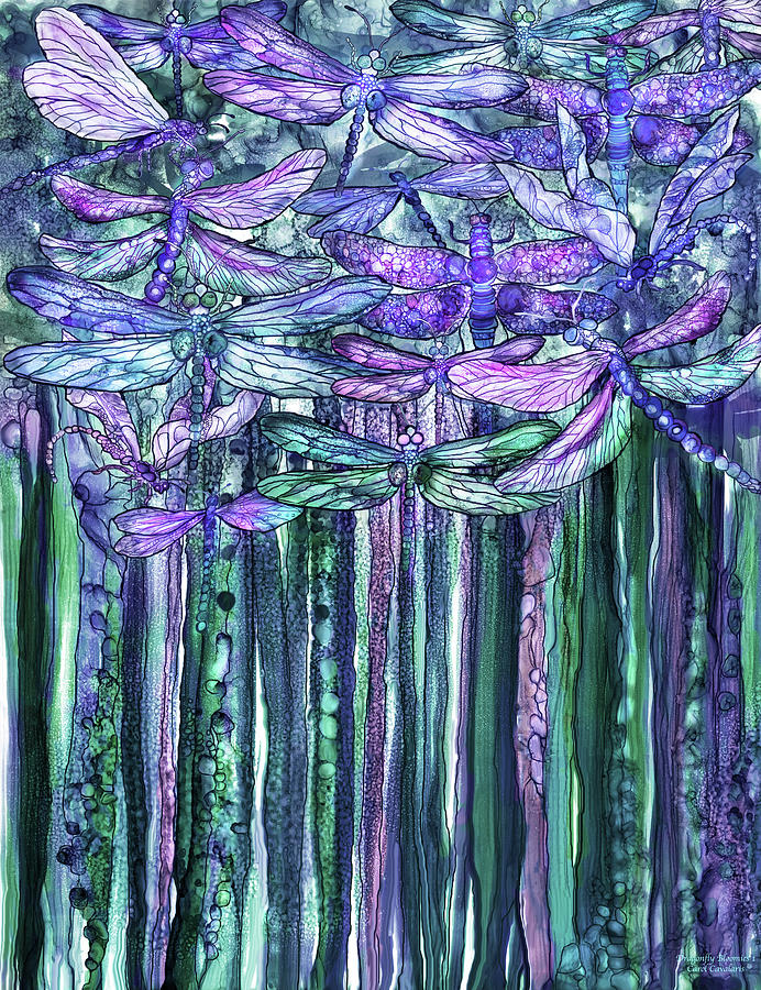 Dragonfly Bloomies 1 - Lavender Teal Mixed Media by Carol Cavalaris