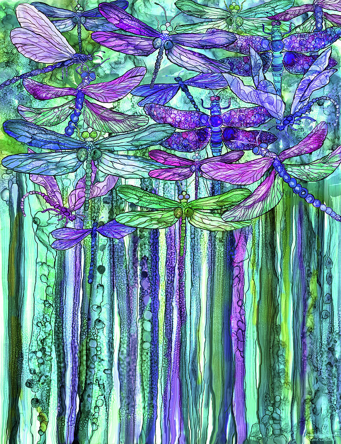 Dragonfly Bloomies 1 - Purple Mixed Media by Carol Cavalaris