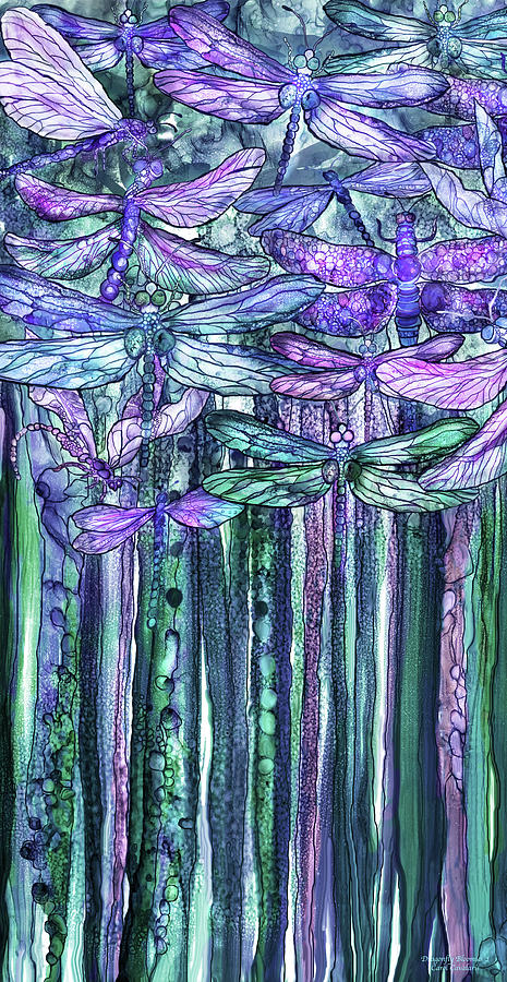 Dragonfly Bloomies 2 - Lavender Teal Mixed Media by Carol Cavalaris